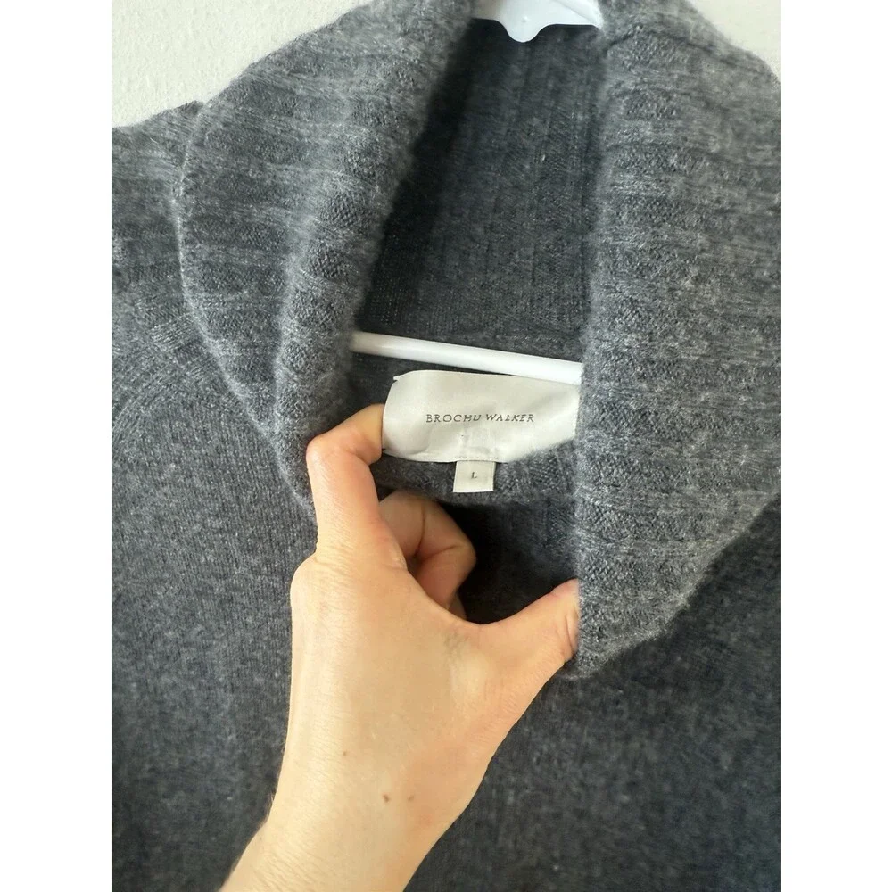 $428 Brochu Walker Jolie Fringe Layered Sweater Gray Wool Cashmere Turtleneck L - Picture 5 of 8